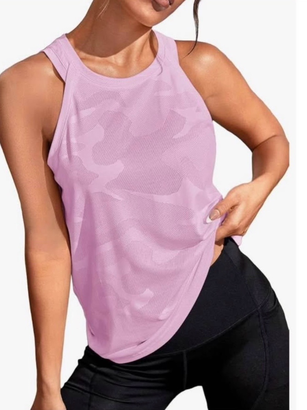 Layer 8 Light Pink Camo-Texture Performance Tank